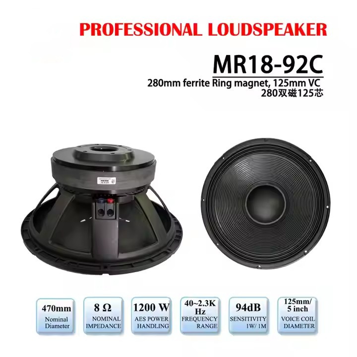 18inch  1200w Ferrite Magnet Woofer Professional Audio PA Speaker 8Ohm Aluminum Frame High Powered Speaker for Stage Outdoor